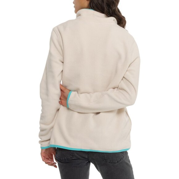 NEW Lands' End Lightweight Powder Fleece Sweater Snap Neck Sand/Blue Turq 925 2s - Picture 2 of 3